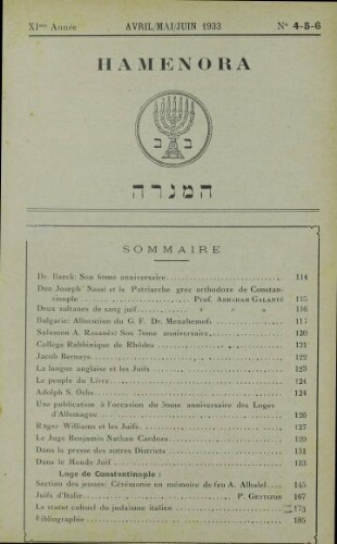 Hamenora. avril - juin 1933 Vol 10 N° 04-05-06